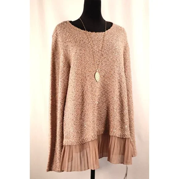 ALFANI by women's Sequin Knit Sweater with Pleated Sheer Hem‎ Size P/XL - Picture 8 of 16